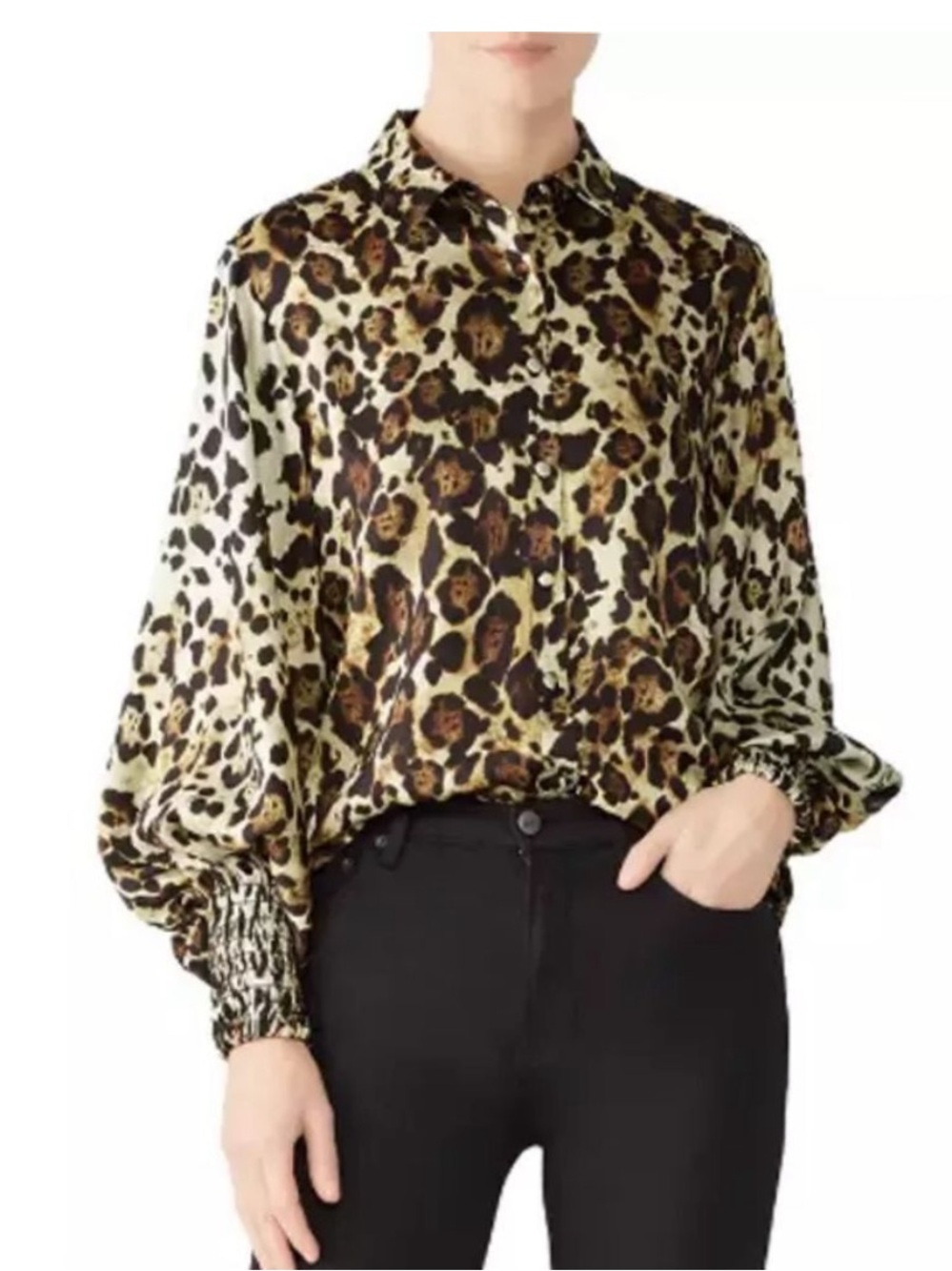 Alexis Leopard-Print Balloon-Sleeve Blouse in Brown and Cream